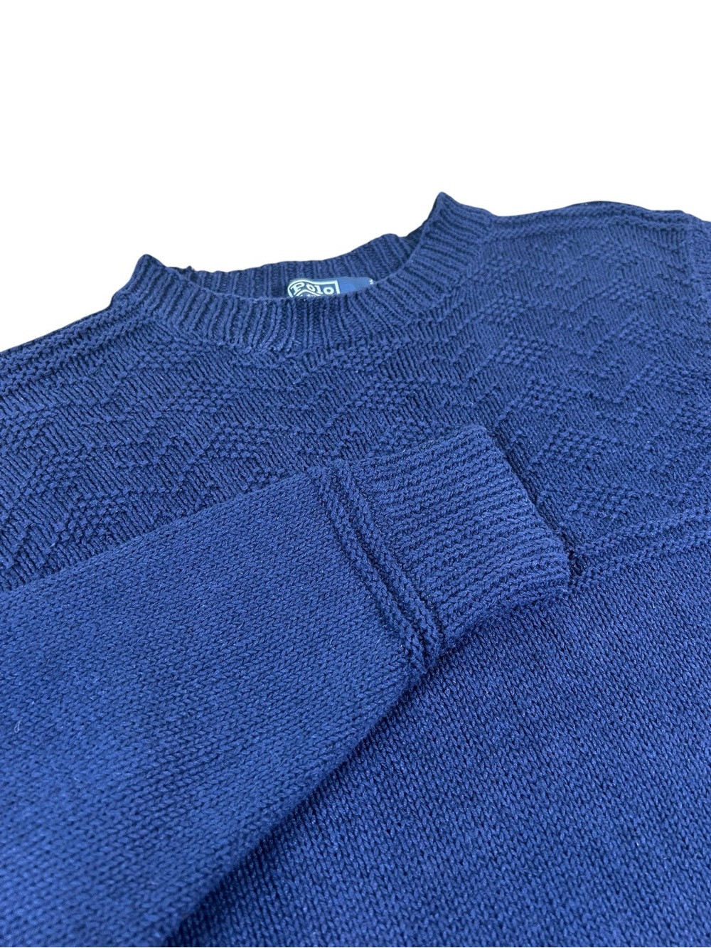 POLO RALPH LAUREN VTG 90s Linen Cotton Hand Knit Navy Sweater M
